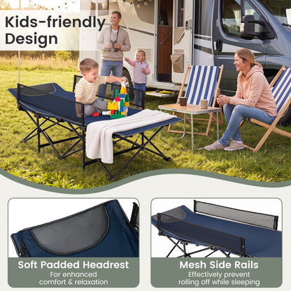 Portable Folding Camping Cot with Guardrail | 330 lb Capacity | Toddlers to Adults | Navy or Gray