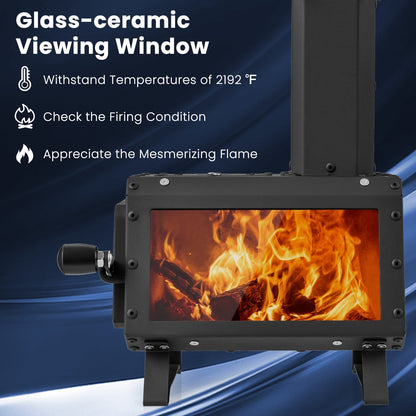 Portable Wood Burning Camp Stove & Heater – 2 Cooking Positions, Glass Window