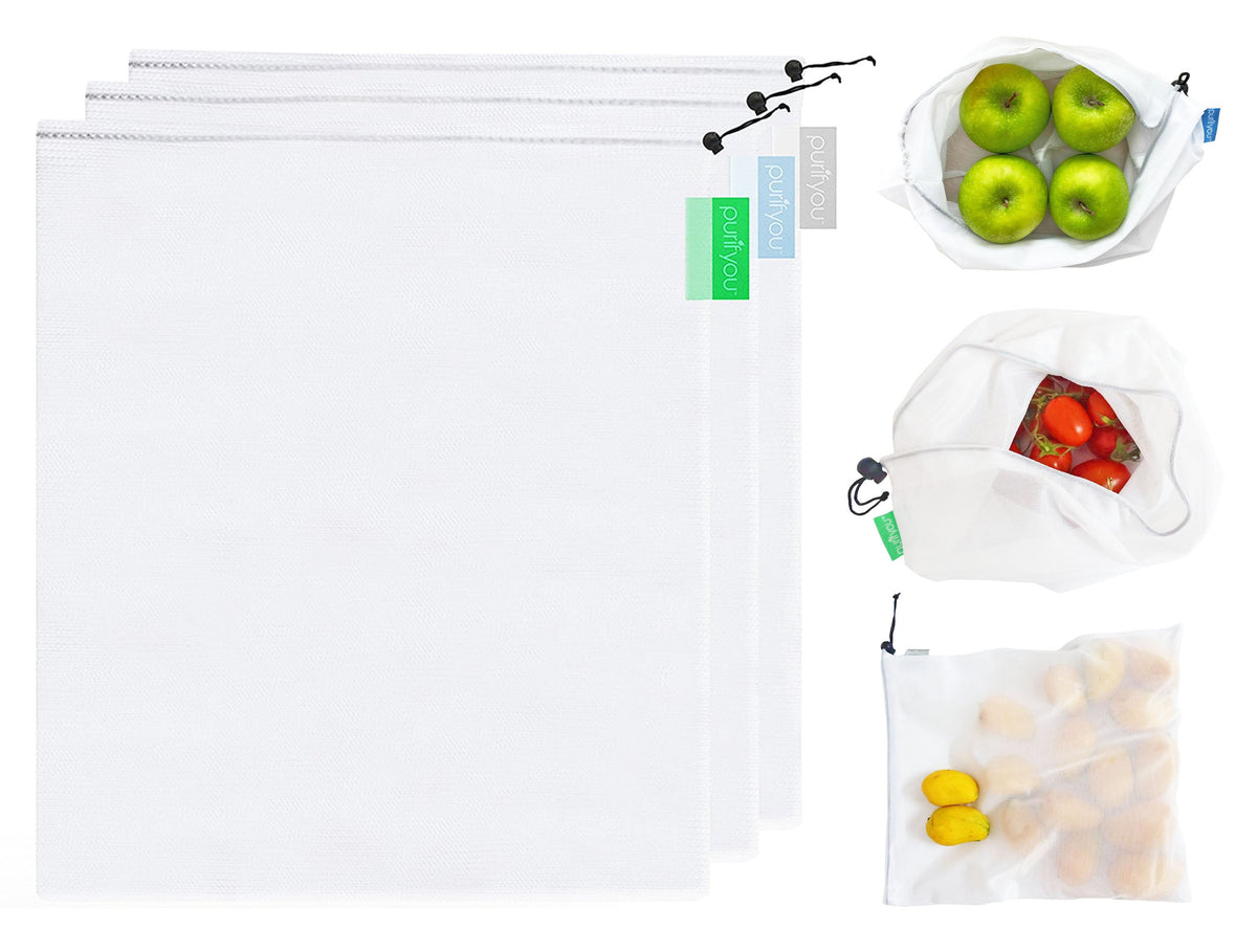 purifyou Reusable Mesh Produce Bags - BPA-Free Storage Set