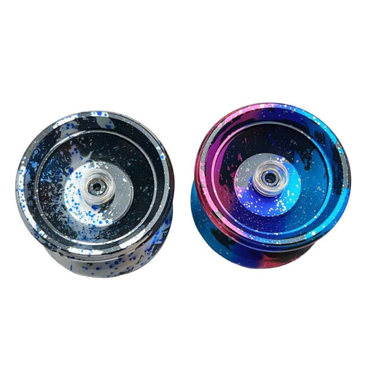 Unresponsive aluminum yoyo set with speckled blue and black side plates