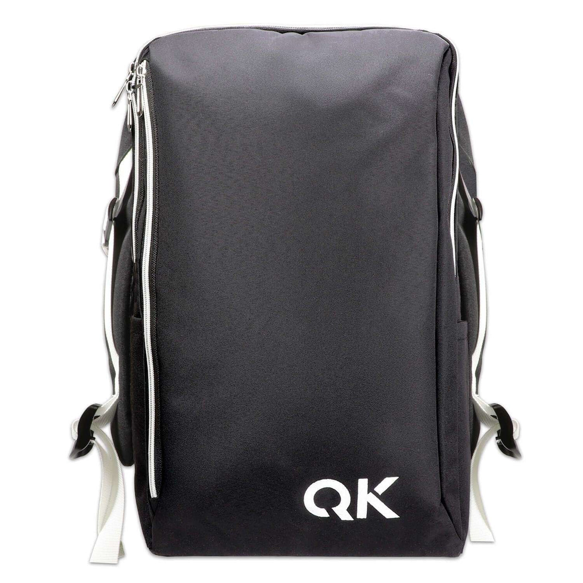 Stealth black survival kit backpack with dual zip closures and front logo