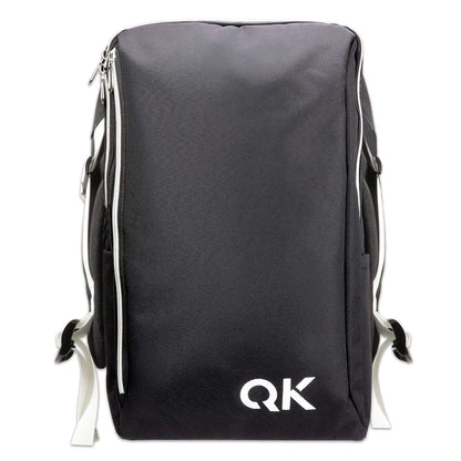 Stealth black survival kit backpack with dual zip closures and front logo
