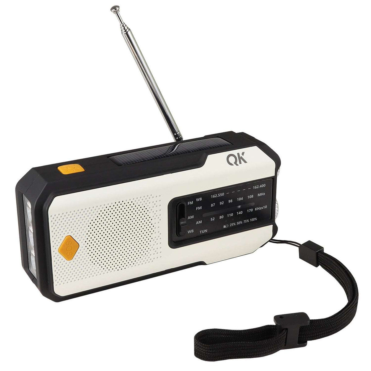 QK 4-in-1 NOAA Weather Radio & Flashlight - Solar & Dynamo White