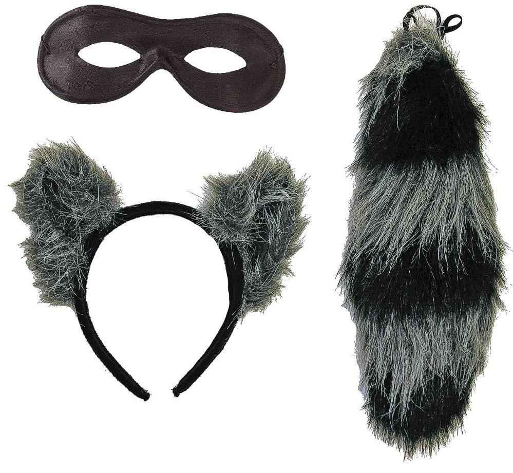 Raccoon Ears, Tail, and Eye Mask Costume Accessory Kit