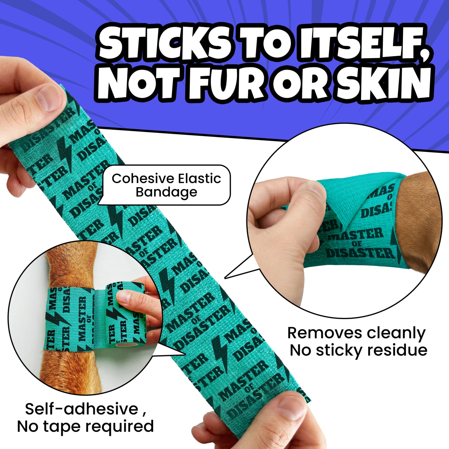 Rubyloo Oops Wraps™ | Non-Stick Cohesive Vet Wrap for Dogs | Funny Sayings | 6 or 12 Pack