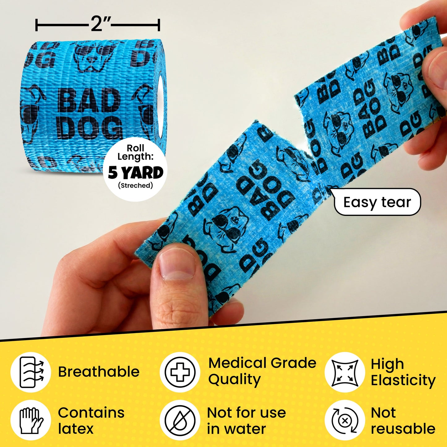 Rubyloo Oops Wraps™ | Non-Stick Cohesive Vet Wrap for Dogs | Funny Sayings | 6 or 12 Pack