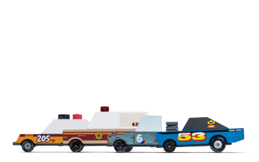 Rust Patrol toy car 4-pack: orange #205 and blue #53 cars