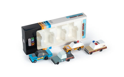 Rust Patrol 4-Pack | Candylab CANDYCAR TOONS | Wooden & Diecast Toy Cars | Ages 3+ | Collectible Bundle - Niksstuff
