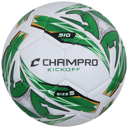 Champro Kickoff size 5 soccer ball, white with optic green and black accents