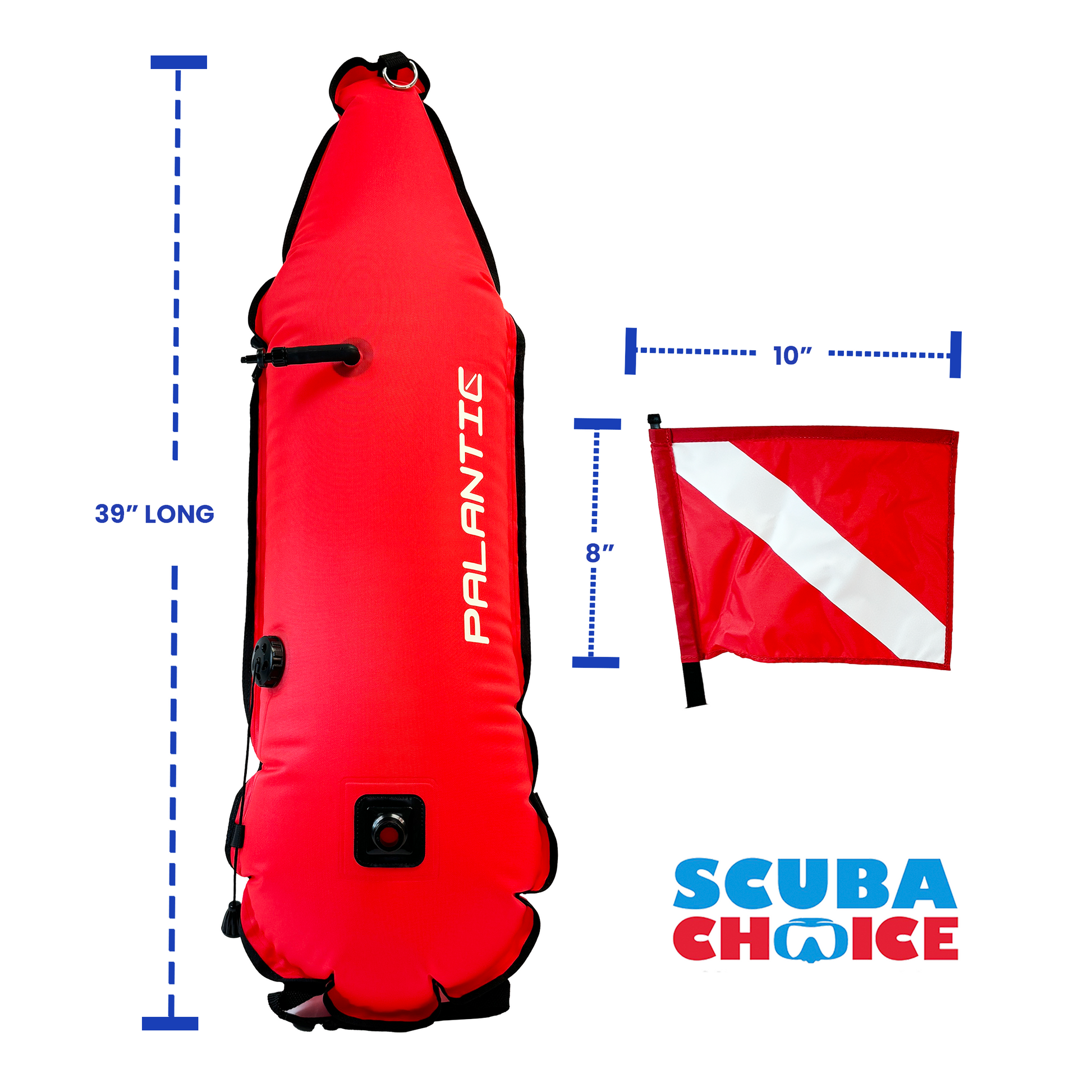 Palantic 420D Nylon Torpedo Buoy Float with Oral Inflator & Dive Flag by Scuba Choice - Niksstuff