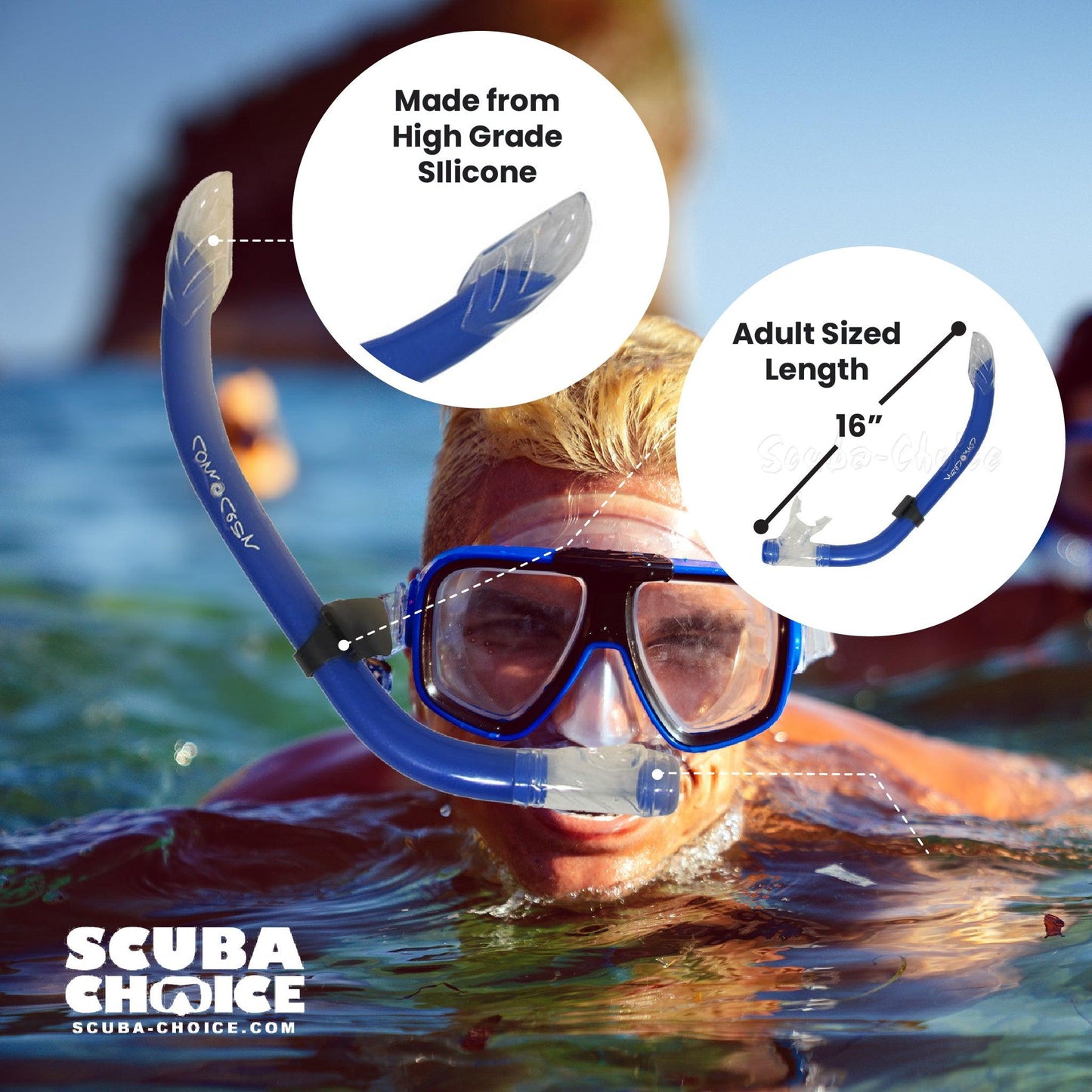 Semi-Dry Silicone J-Snorkel with Splash Guard by Scuba Choice - Niksstuff