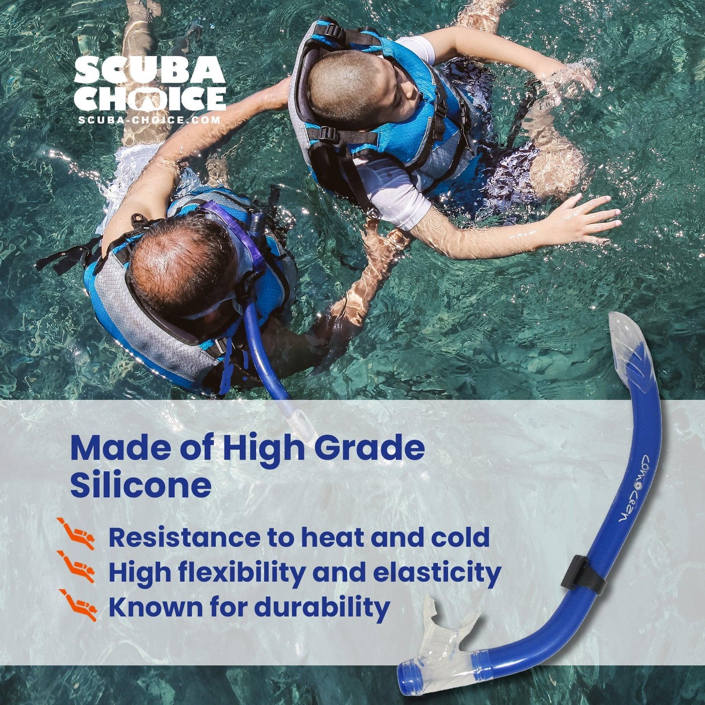 Semi-Dry Silicone J-Snorkel with Splash Guard by Scuba Choice - Niksstuff