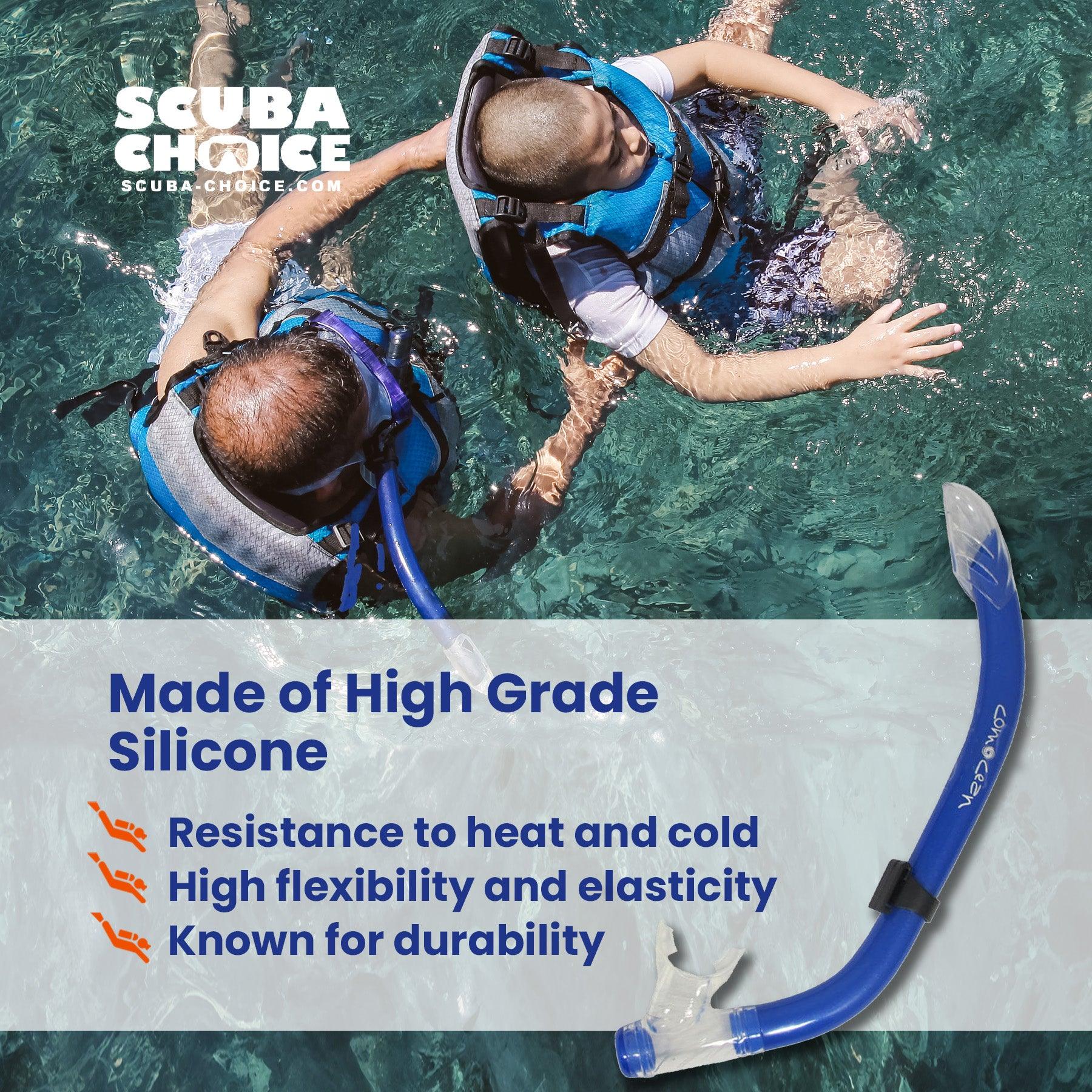 Semi-Dry Silicone J-Snorkel with Splash Guard by Scuba Choice - Niksstuff