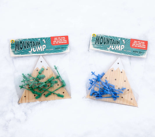 Two peg game sets in bags with green and blue pegs on wooden boards