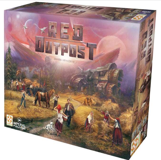 Board game box with fantasy frontier artwork, titled 'Red Outpost'
