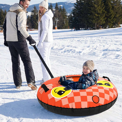 42-inch heavy-duty inflatable snow tube in orange checkered design