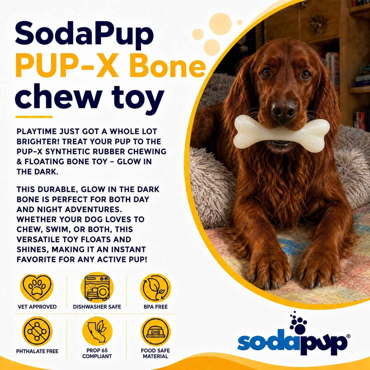 SodaPup PUP-X Glow in the Dark Rubber Bone Dog Toy - Large