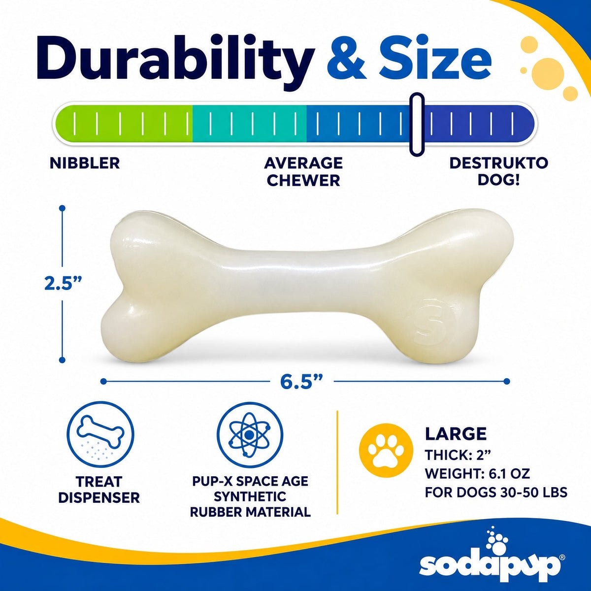 SodaPup PUP-X Glow in the Dark Rubber Bone Dog Toy - Large