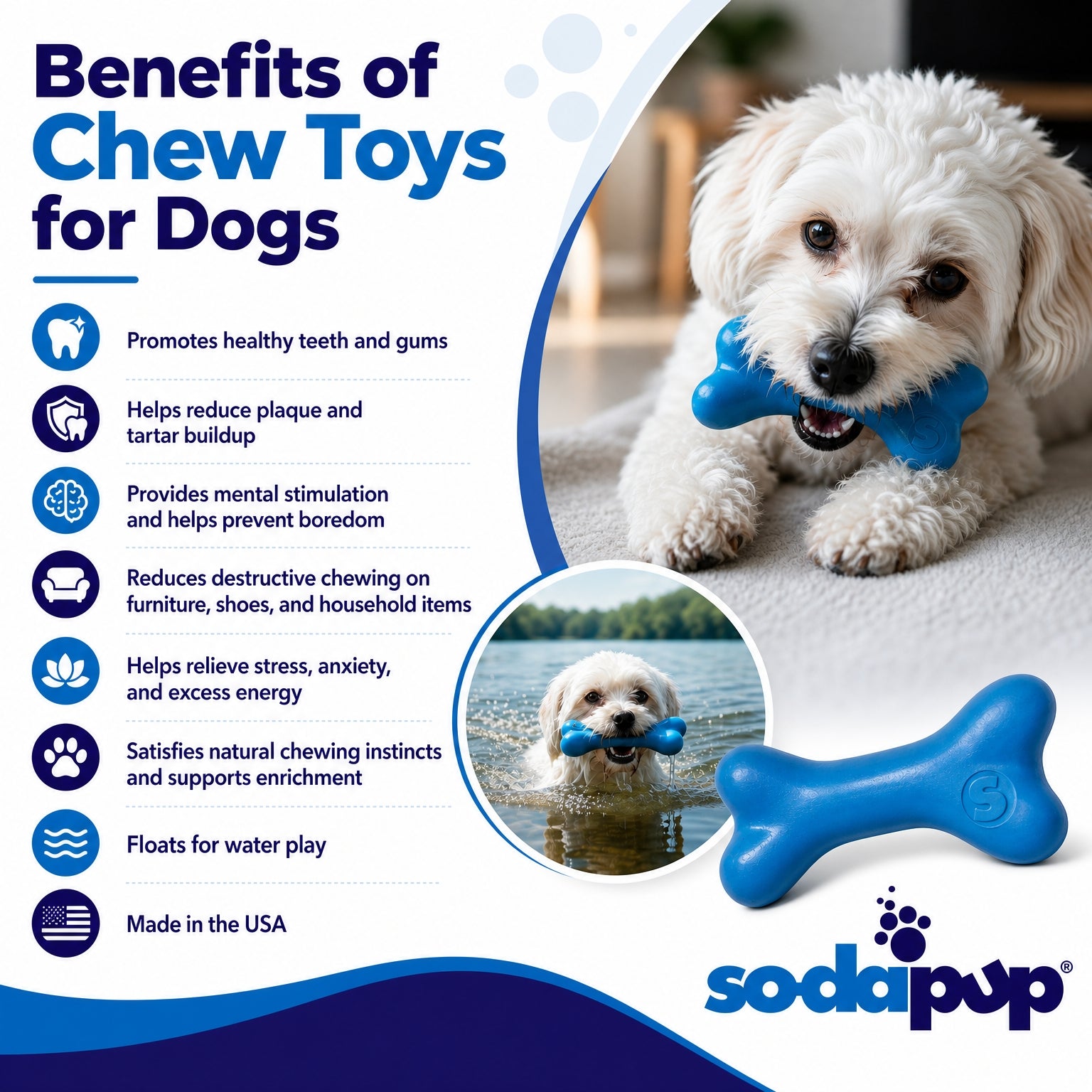 SodaPup PUP-X Rubber Bone Dog Toy | Floats | Chew Toy | USA Made - Niksstuff