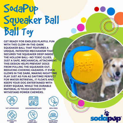 SodaPup Squeak Ball | Durable Squeaky Dog Toy | Floats | USA Made - Niksstuff