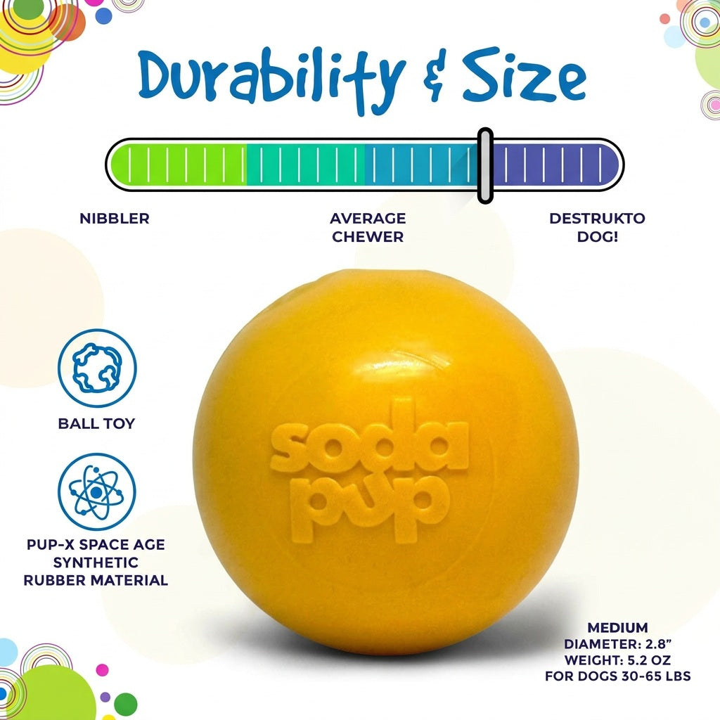 SodaPup Squeak Ball | Durable Squeaky Dog Toy | Floats | USA Made - Niksstuff