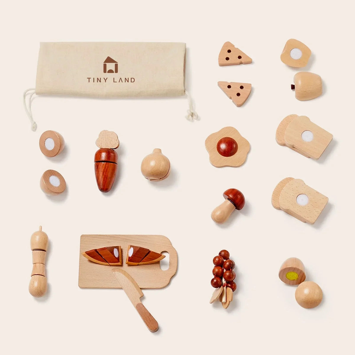 Tiny Land Wooden Cut and Play Food Set with Storage Bag
