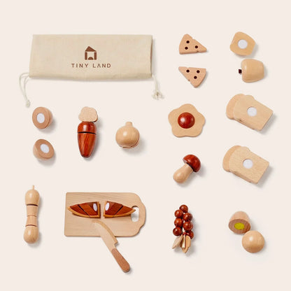 Tiny Land Wooden Cut and Play Food Set with Storage Bag