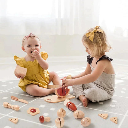 Tiny Land Wooden Cut and Play Food Set with Storage Bag