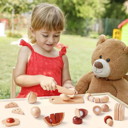 Tiny Land Wooden Cut and Play Food Set with Storage Bag