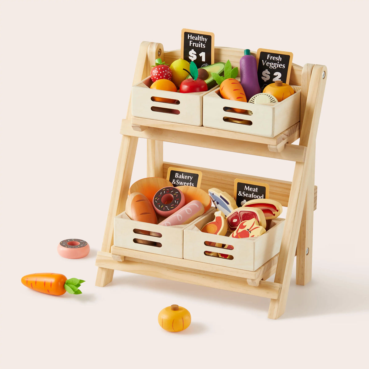 Tiny Land Wooden Play Kitchen Food Storage Rack - 2-Tier