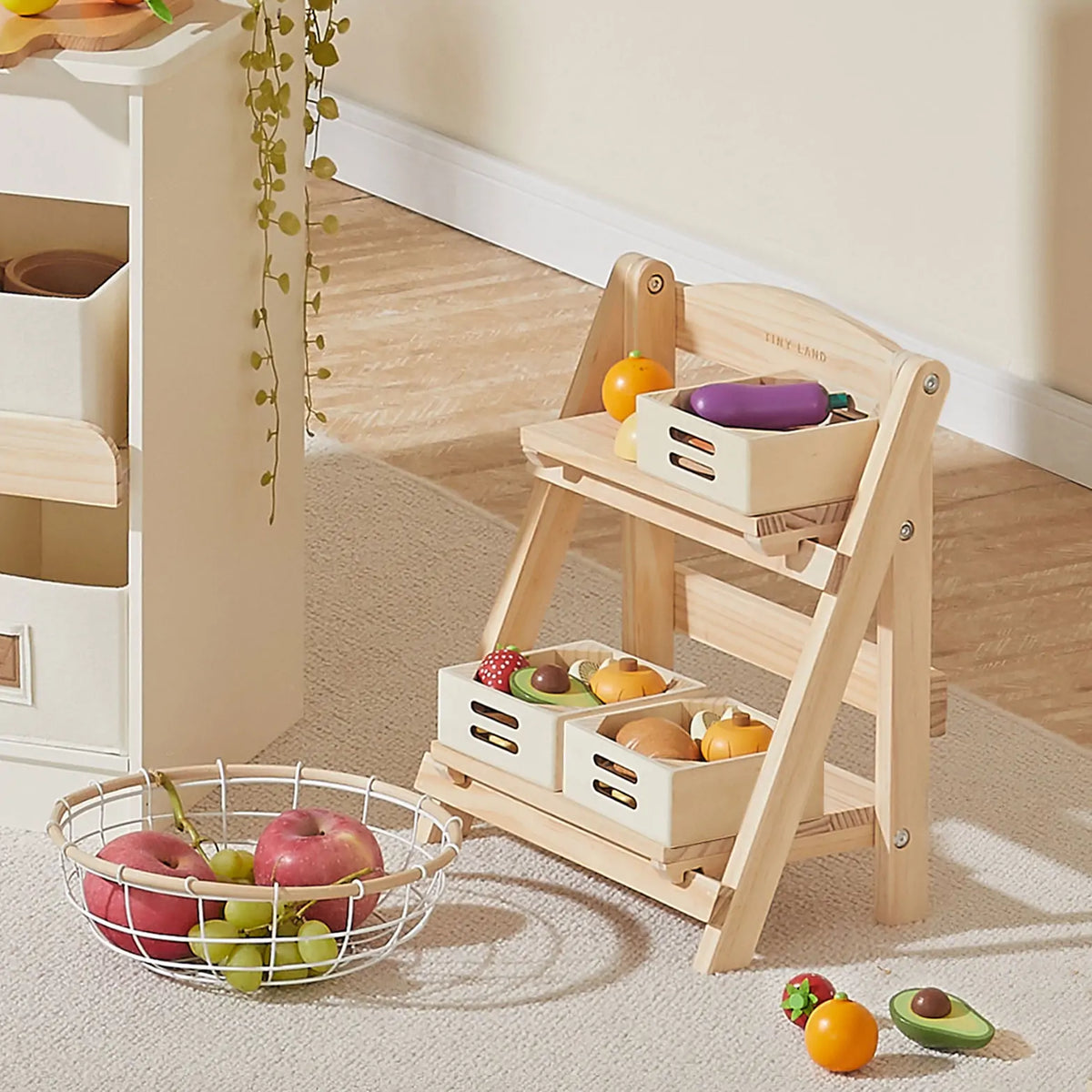 Tiny Land Wooden Play Kitchen Food Storage Rack - 2-Tier