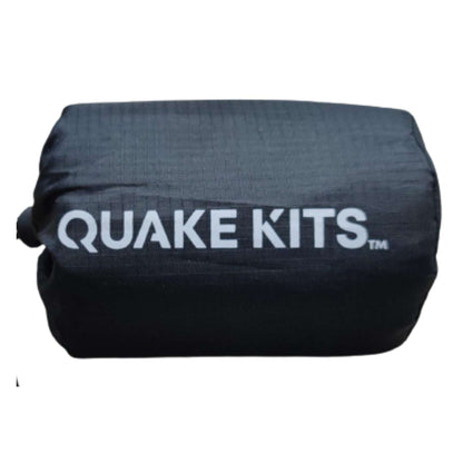 Emergency bivvy sleeping bag, dark blue roll-up with Quake Kits logo