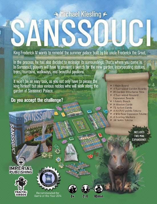 Rulebook cover for the board game with text and included components list