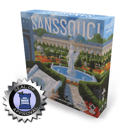 Sanssouci board game box with approval seal, Imperial Publishing 2023 edition