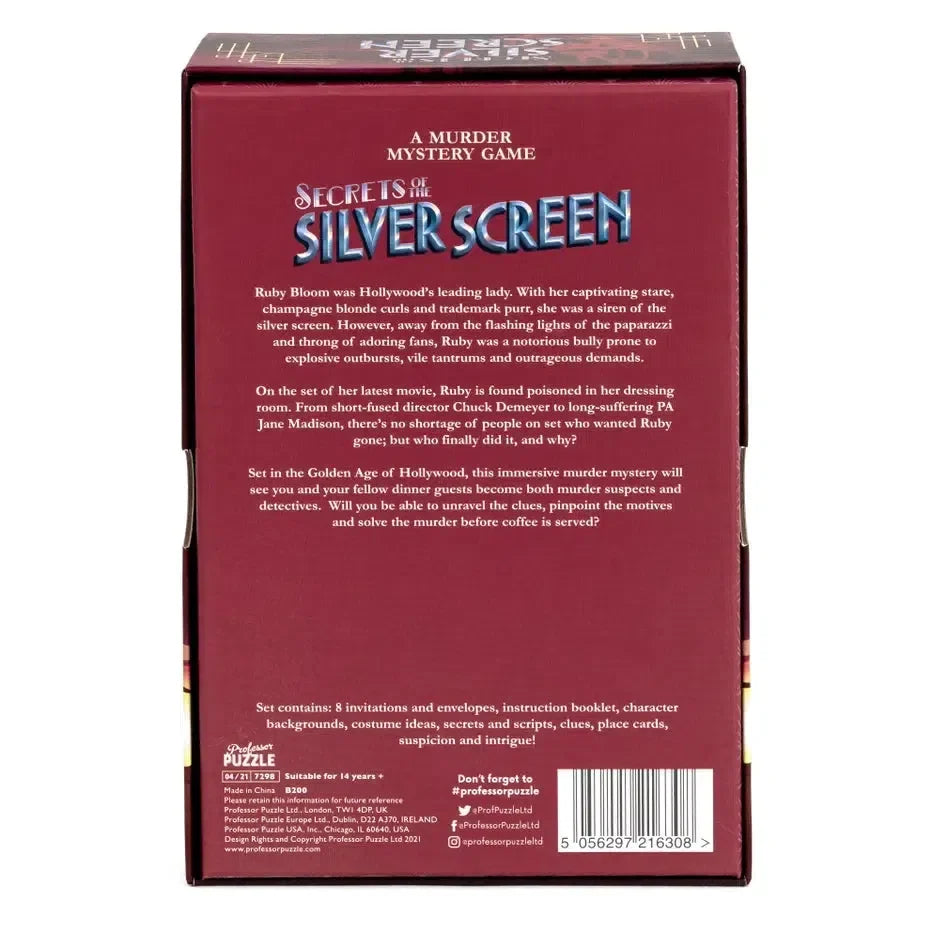 Secrets of the Silver Screen | Murder Mystery Dinner Party Game | Professor Puzzle | Ages 14+ | 8 Players - Niksstuff