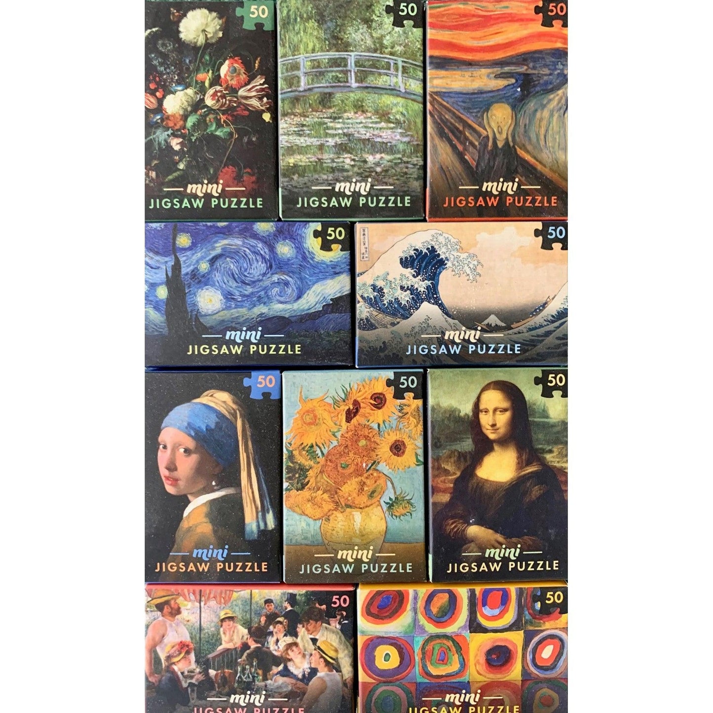 Mini Masterpieces 50-Piece Jigsaw Puzzle Set | 10 Famous Artworks | Van Gogh to Kandinsky - Niksstuff