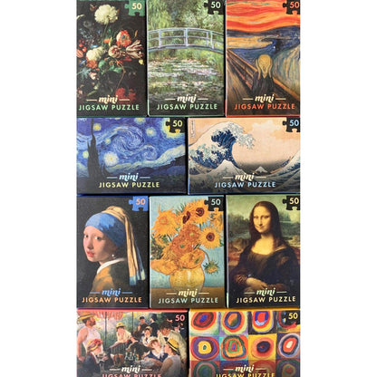 Mini Masterpieces 50-Piece Jigsaw Puzzle Set | 10 Famous Artworks | Van Gogh to Kandinsky - Niksstuff
