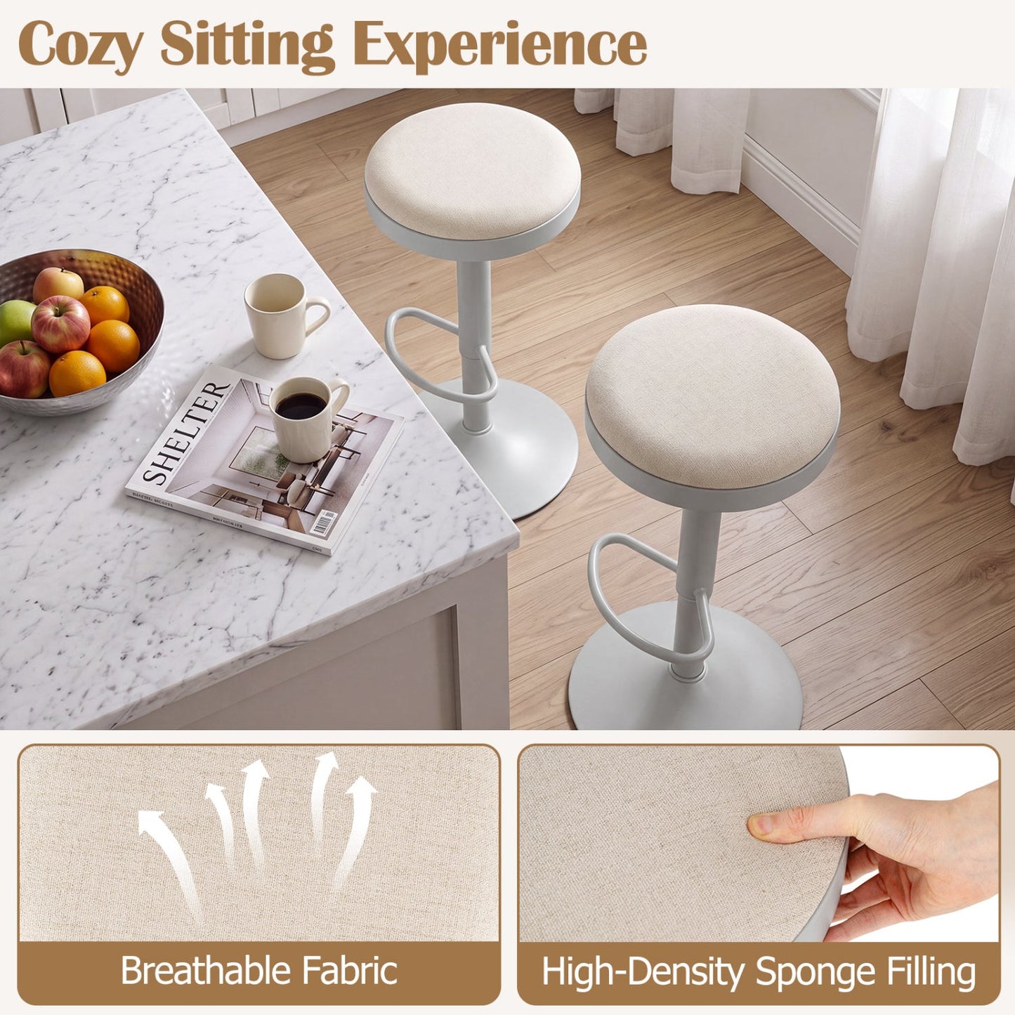 Adjustable Swivel Bar Stools | Set of 2 | 360° Swivel | 23.5–32" Height | 330 lb Each | 4 Colors