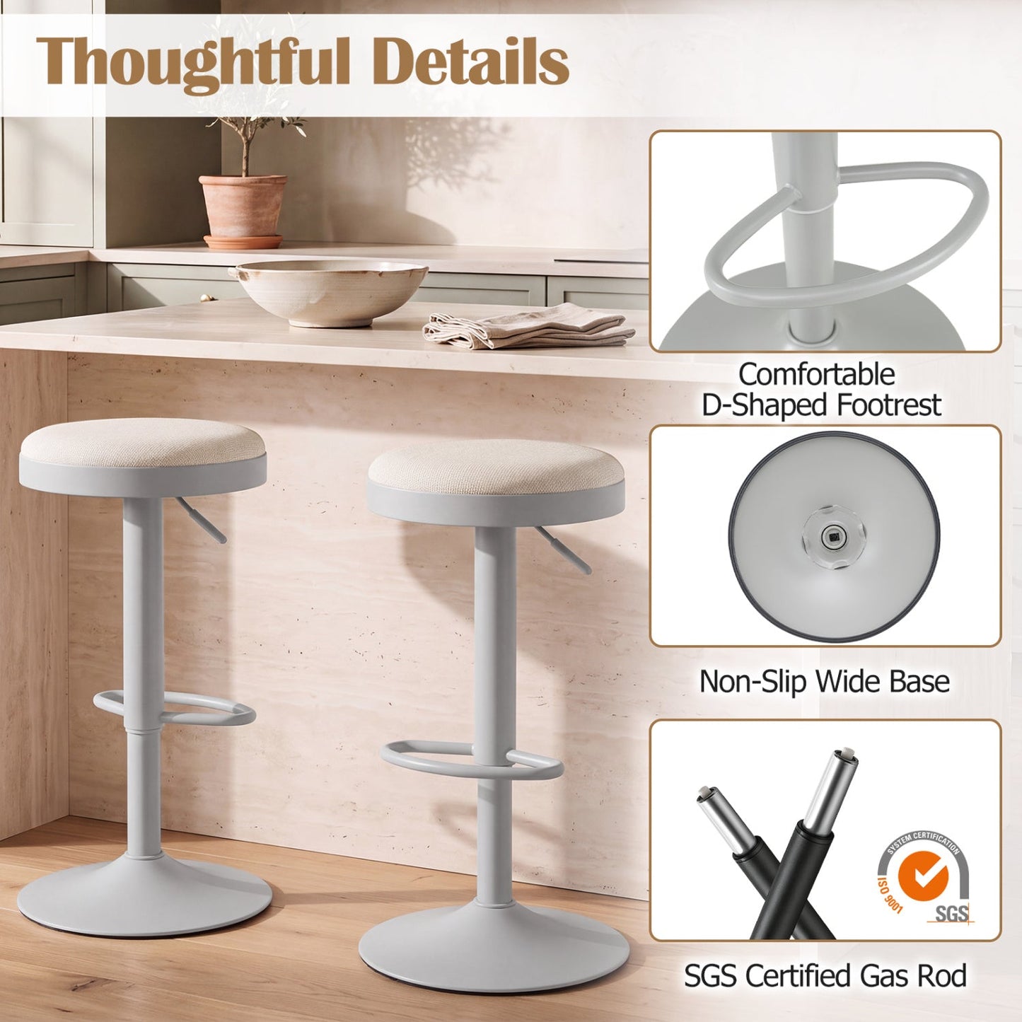 Adjustable Swivel Bar Stools | Set of 2 | 360° Swivel | 23.5–32" Height | 330 lb Each | 4 Colors