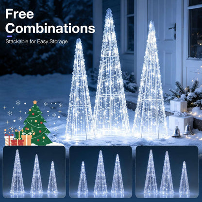 Three stackable cone Christmas trees with cold white LED lights
