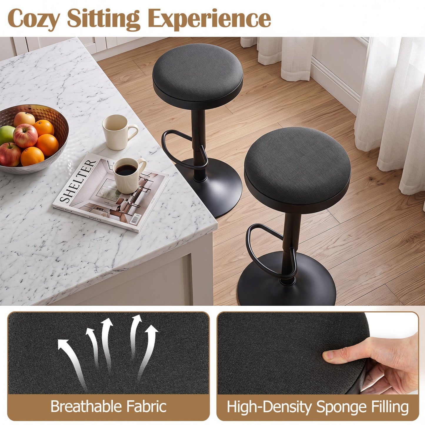 Adjustable Swivel Bar Stools | Set of 4 | 360° Swivel | 23.5–32" Height | 330 lb Each | 4 Colors
