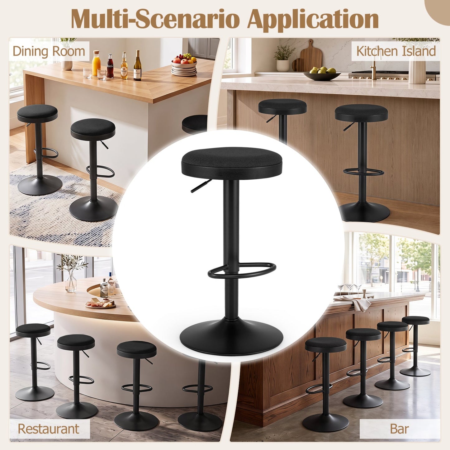 Adjustable Swivel Bar Stools | Set of 4 | 360° Swivel | 23.5–32" Height | 330 lb Each | 4 Colors