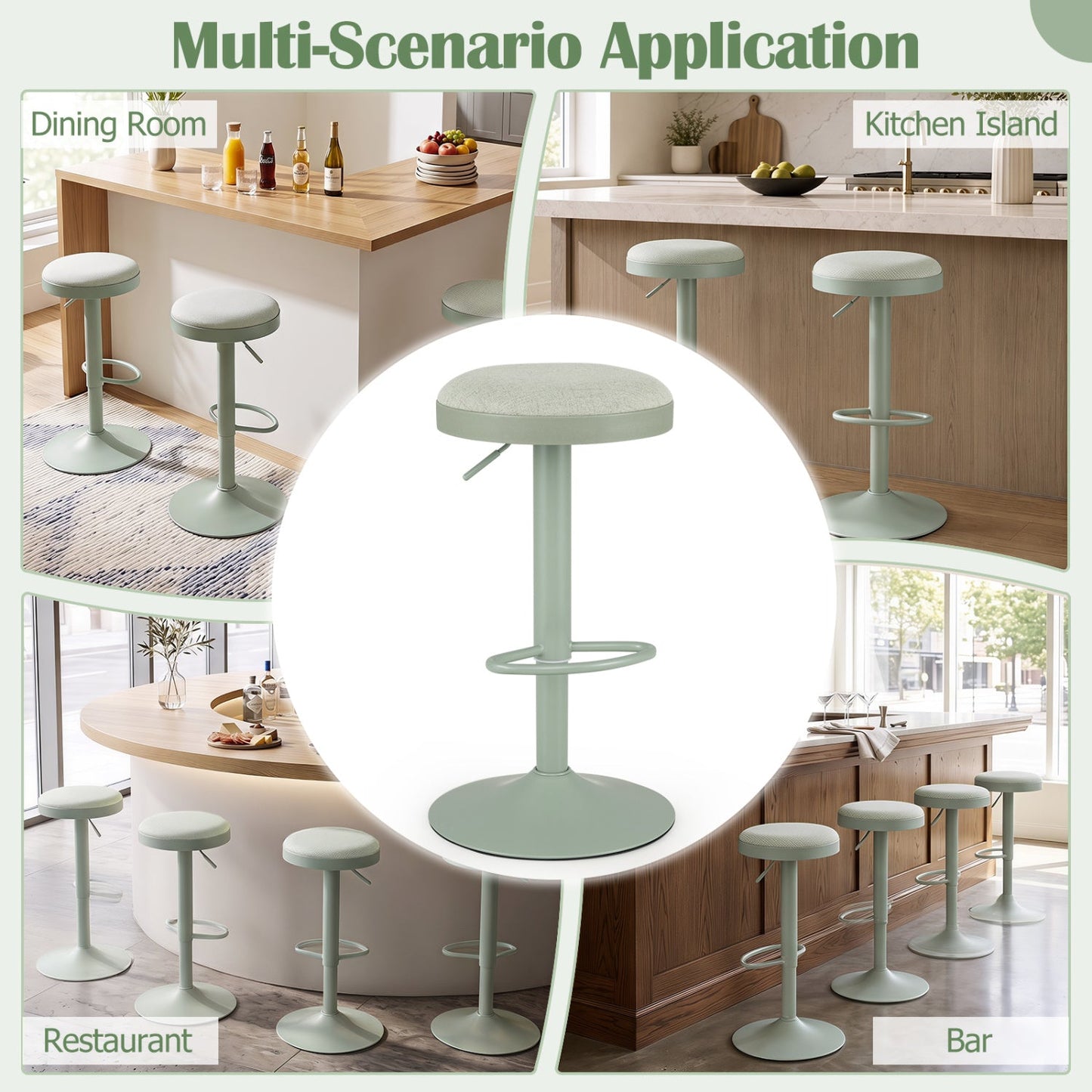 Adjustable Swivel Bar Stools | Set of 4 | 360° Swivel | 23.5–32" Height | 330 lb Each | 4 Colors