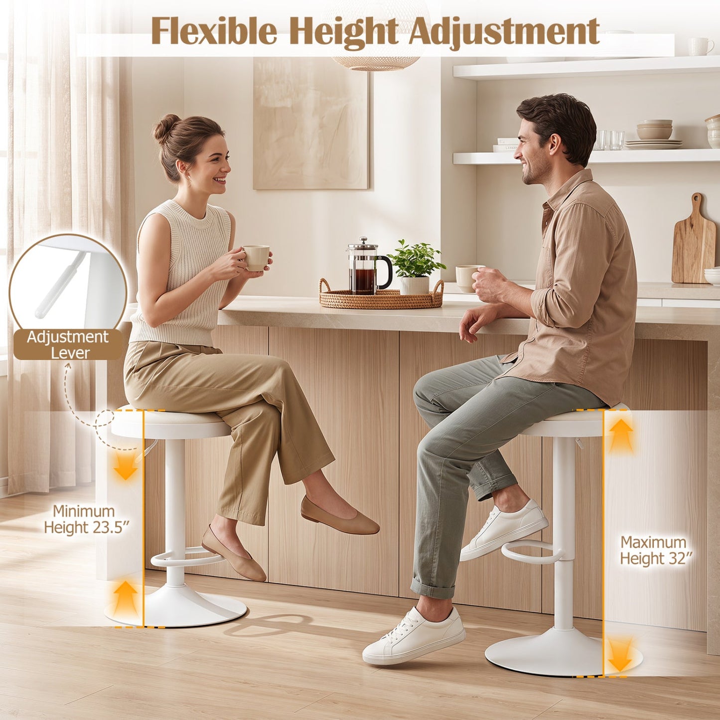 Adjustable Swivel Bar Stools | Set of 4 | 360° Swivel | 23.5–32" Height | 330 lb Each | 4 Colors