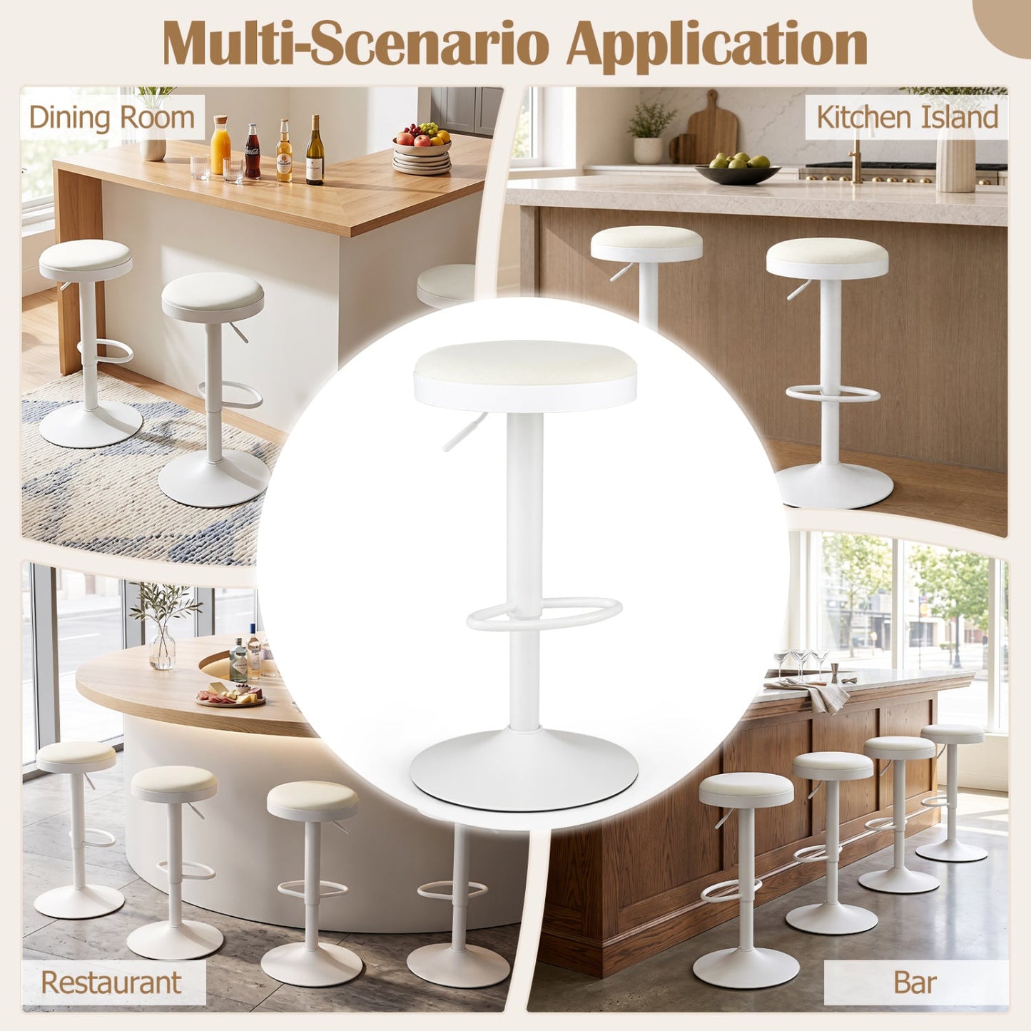 Adjustable Swivel Bar Stools | Set of 4 | 360° Swivel | 23.5–32" Height | 330 lb Each | 4 Colors