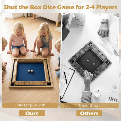 24" Extra-Large 4-Player Shut the Box Dice Game with Felt Base