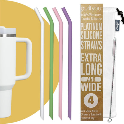 purifyou Reusable Silicone Straws - Long, Slender & Kids Sizes