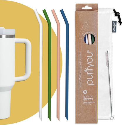 purifyou Reusable Silicone Straws - Long, Slender & Kids Sizes