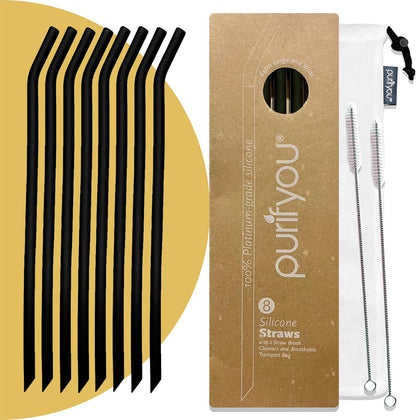 purifyou Reusable Silicone Straws - Long, Slender & Kids Sizes