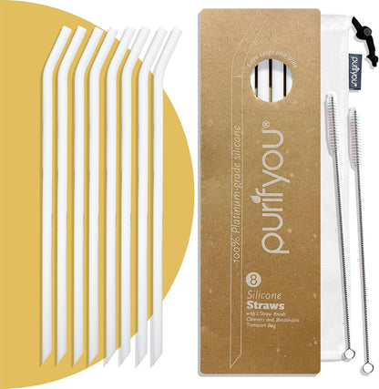 purifyou Reusable Silicone Straws - Long, Slender & Kids Sizes